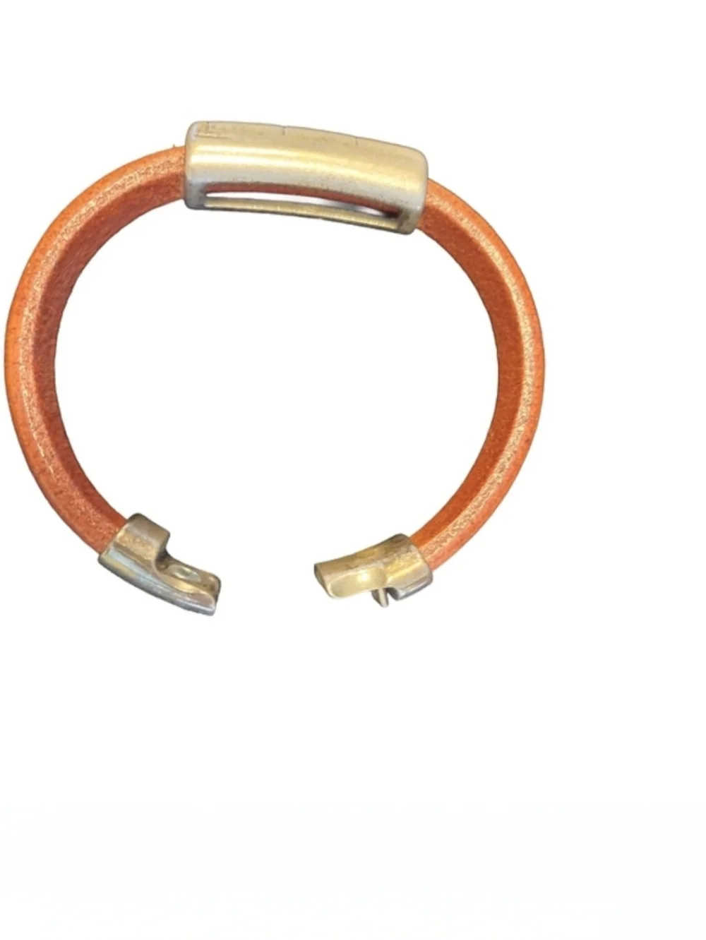 Brown Leather Greek Key Meander Magnetic Closure Cuff Bracelet OS